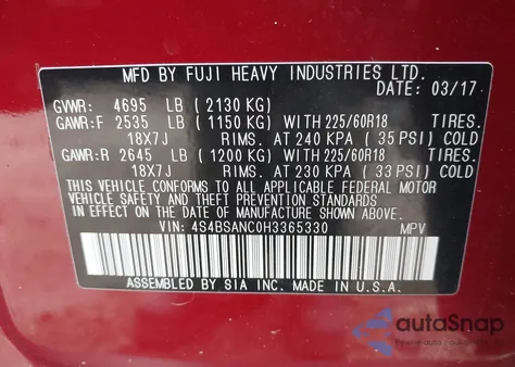 2017 Subaru Outback 2.5I Limited from USA, damaged, VIN 4S4BSANC0H3365330